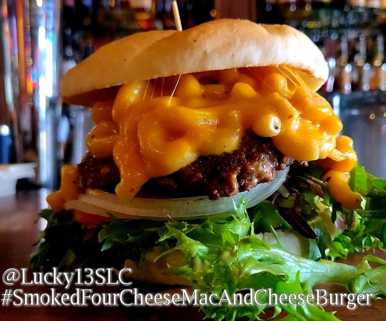 The Smoked Four Cheese Mac & Cheese Burger Lucky 13 Bar & Grill